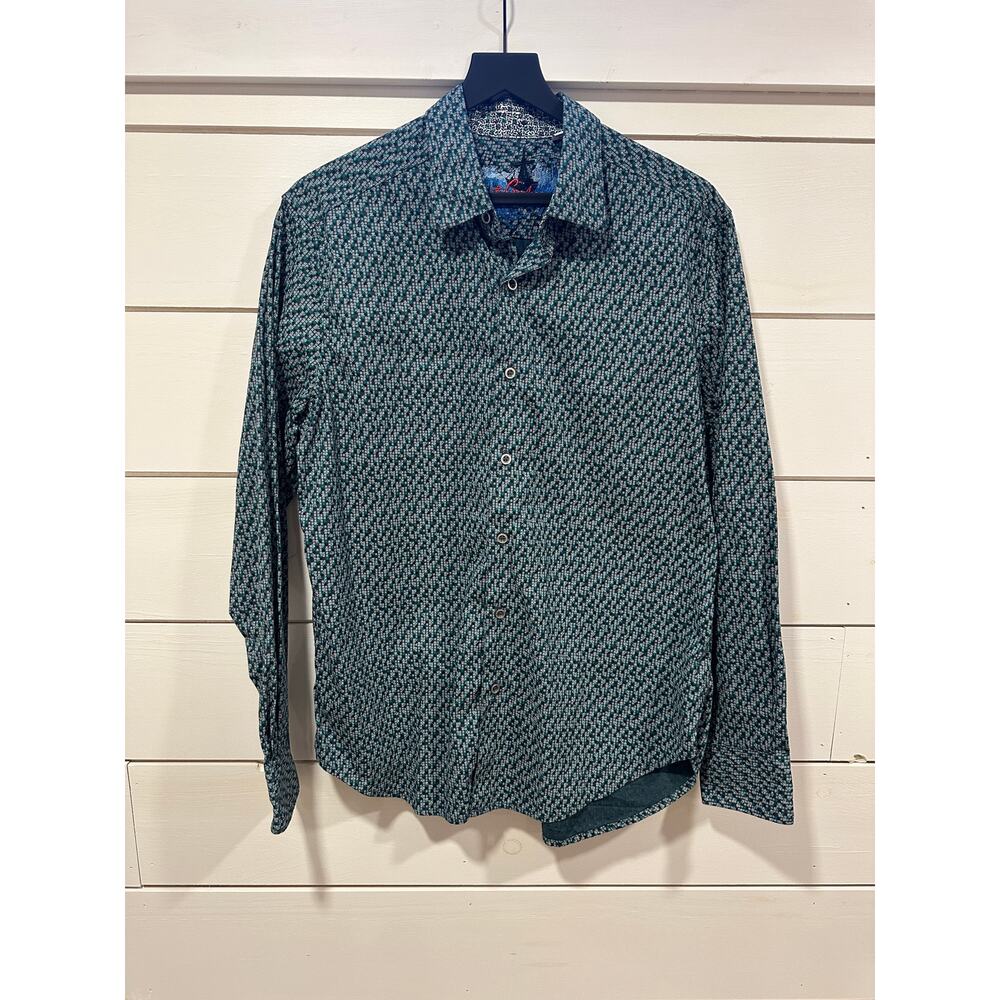 Robert Graham Men's Classic Fit Button Down Dress Shirt Size Medium Green Design